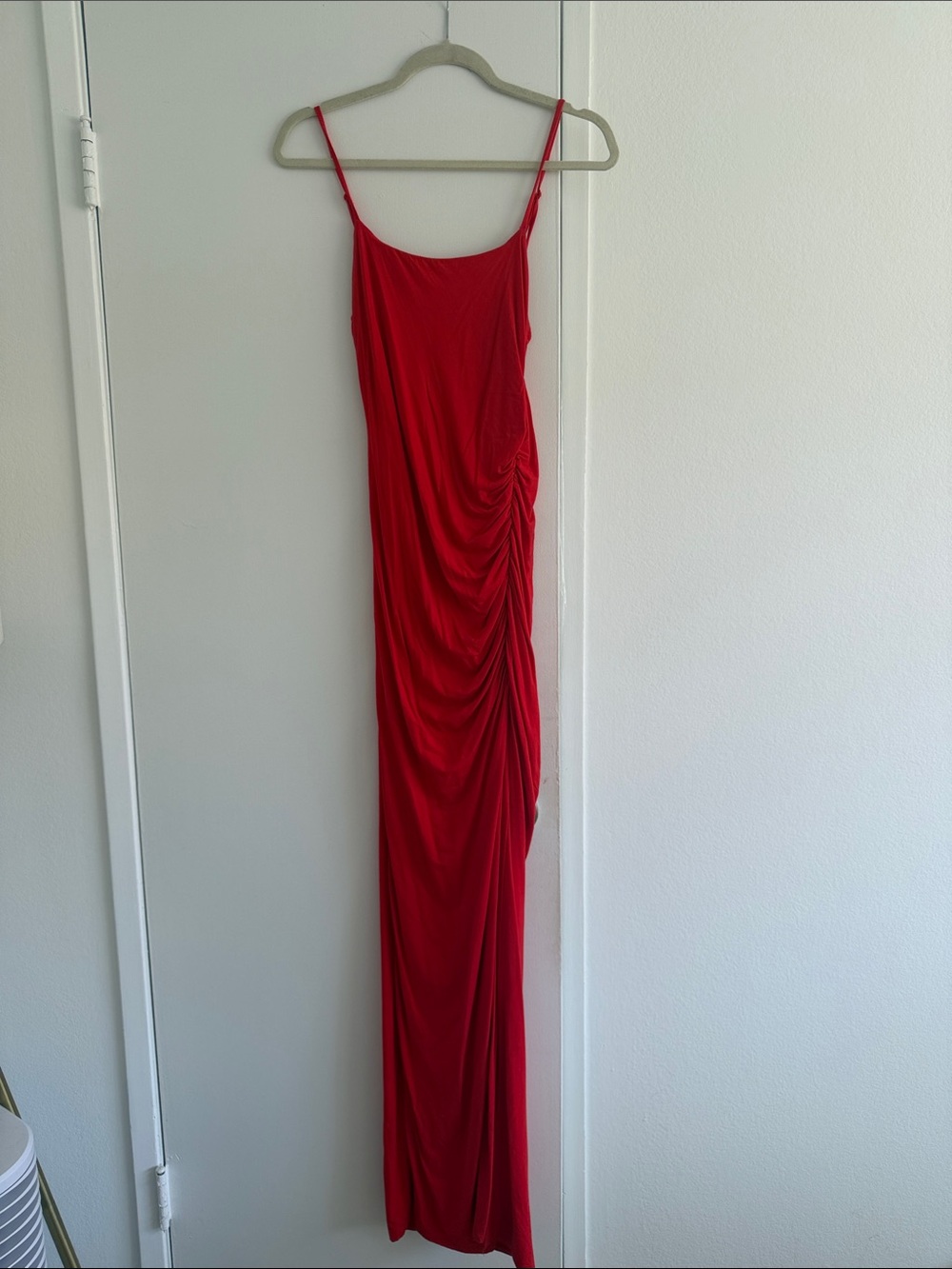 Lovers + Friends Red Ruched Slip Maxi Dress